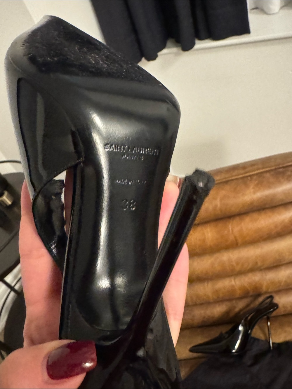 Saint Laurent Black Patent Leather Pointed Slingback Pumps - Picture 5 of 6